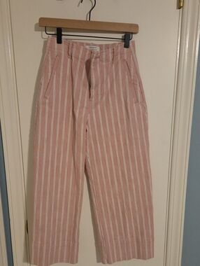 Banana Republic Pink and White Striped Wide-Leg Cropped Pants